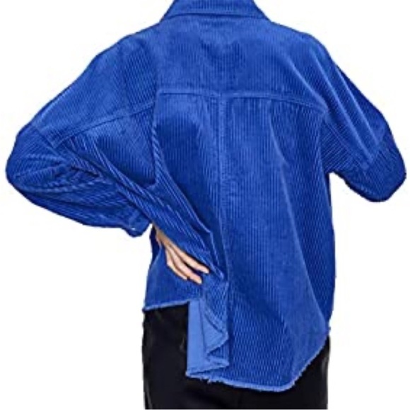 Zara Cobalt Blue Oversized Corduroy Jacket Shacket - Picture 9 of 16